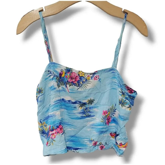 No Boundaries Juniors blue Hawaiian Tropical print Smocked Cropped top - medium - Picture 1 of 7